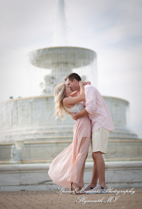 Emily & Sean at Belle Isle Fountain Detroit MI engagement photograph
